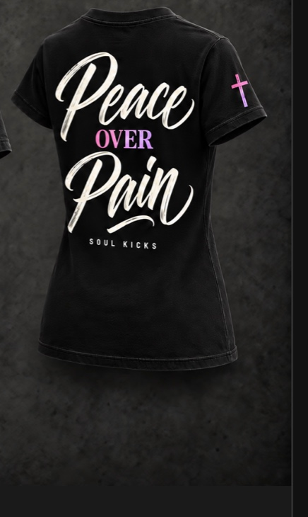 Peace Over Pain tee - Grace edition, script lettering, pink accent